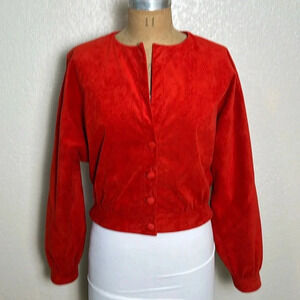 Vintage Adolph Shuman for Lilli Ann Women's Red Suede Crop Button Down Jacket‎ S